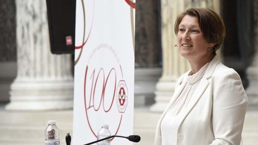 Tina Lambrecht speaking at the celebrations