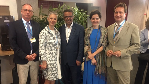 : Christoph Gutenbrunner, Emma Stokes, Dr Tedros Adhanom, Alarcos Cieza and Karsten Dreinhoefer