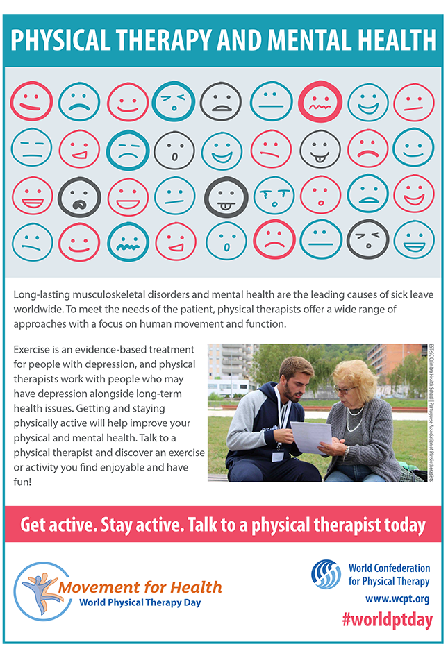 Thumbnail image for World PT Day 2018 poster: physical therapy and mental health in English