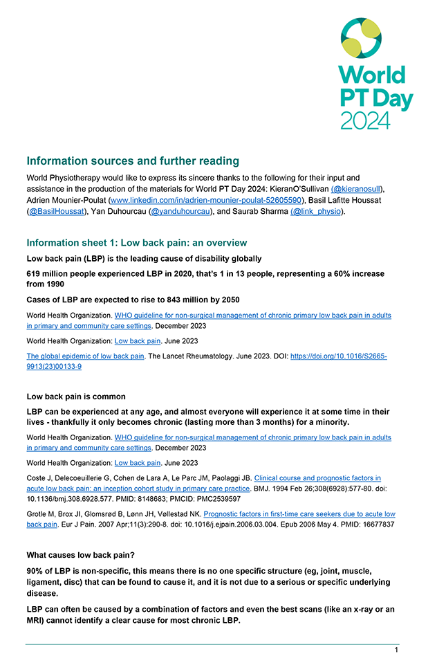 Thumbnail graphic of information sources for World PT Day 2024