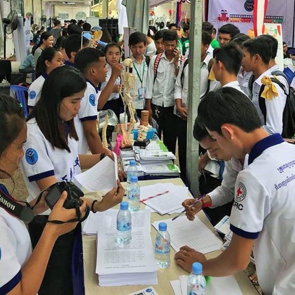 Photograph showing a celebration held in Cambodia to mark World PT Day 2018