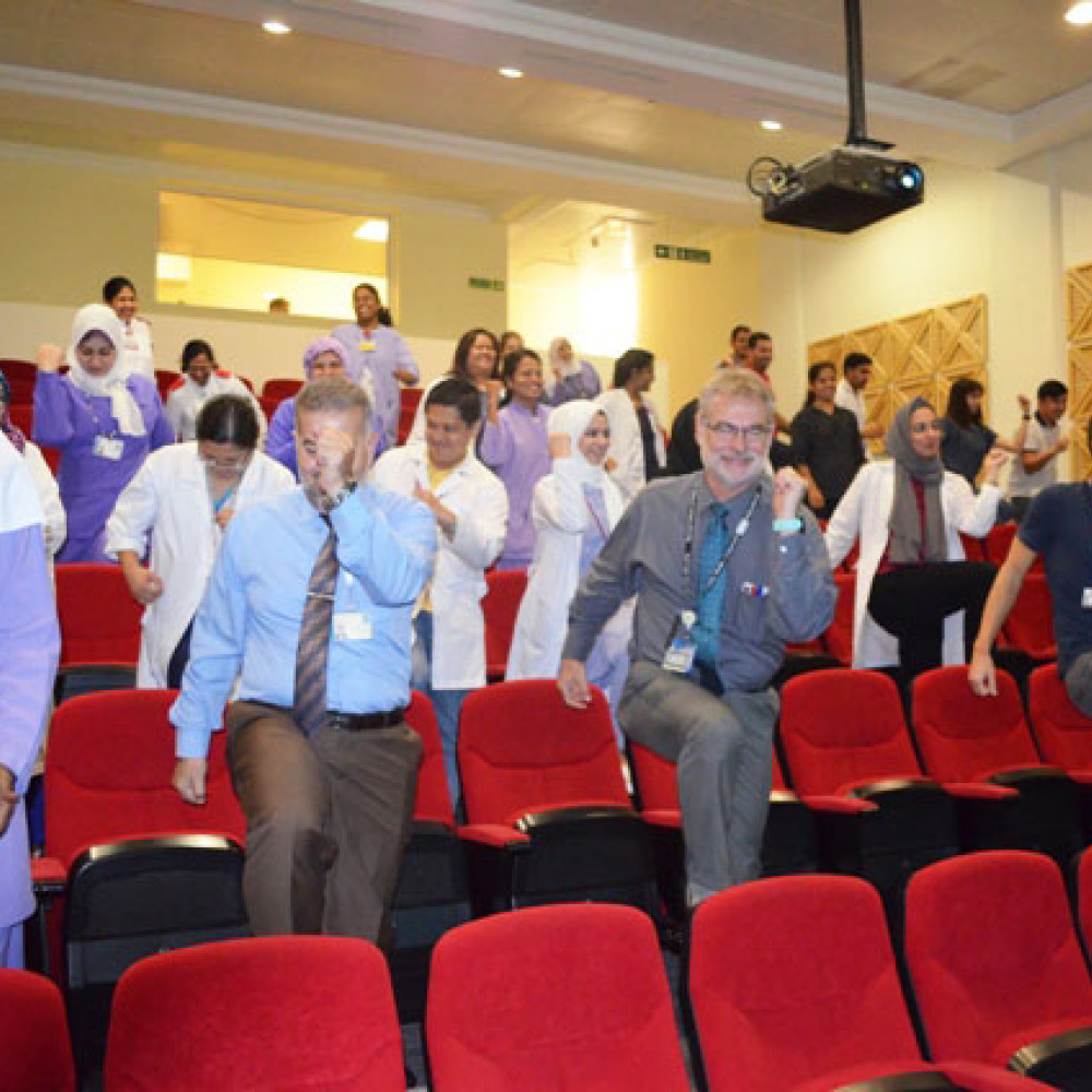 Photograph showing a celebration held in Qatar to mark World PT Day 2018