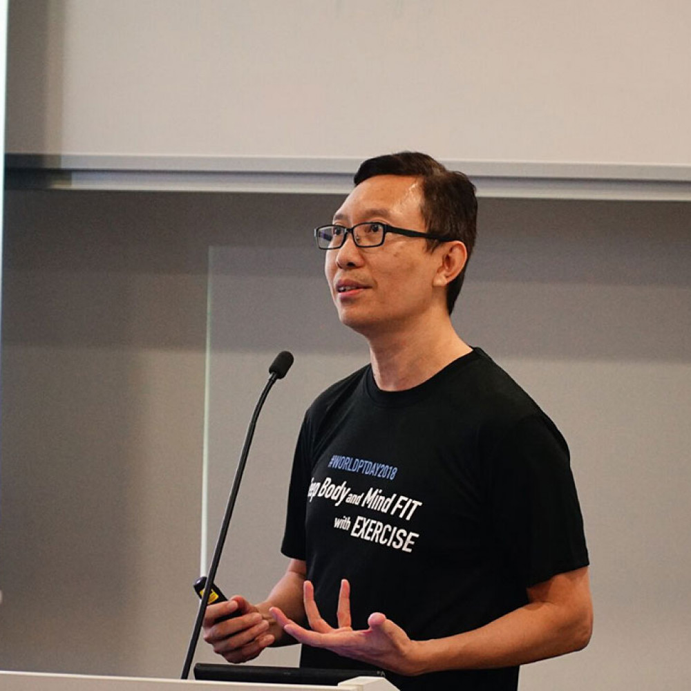 Photograph showing a celebration held in Singapore to mark World PT Day 2018
