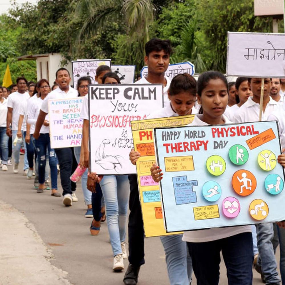 Photograph showing a celebration held in India to mark World PT Day 2019