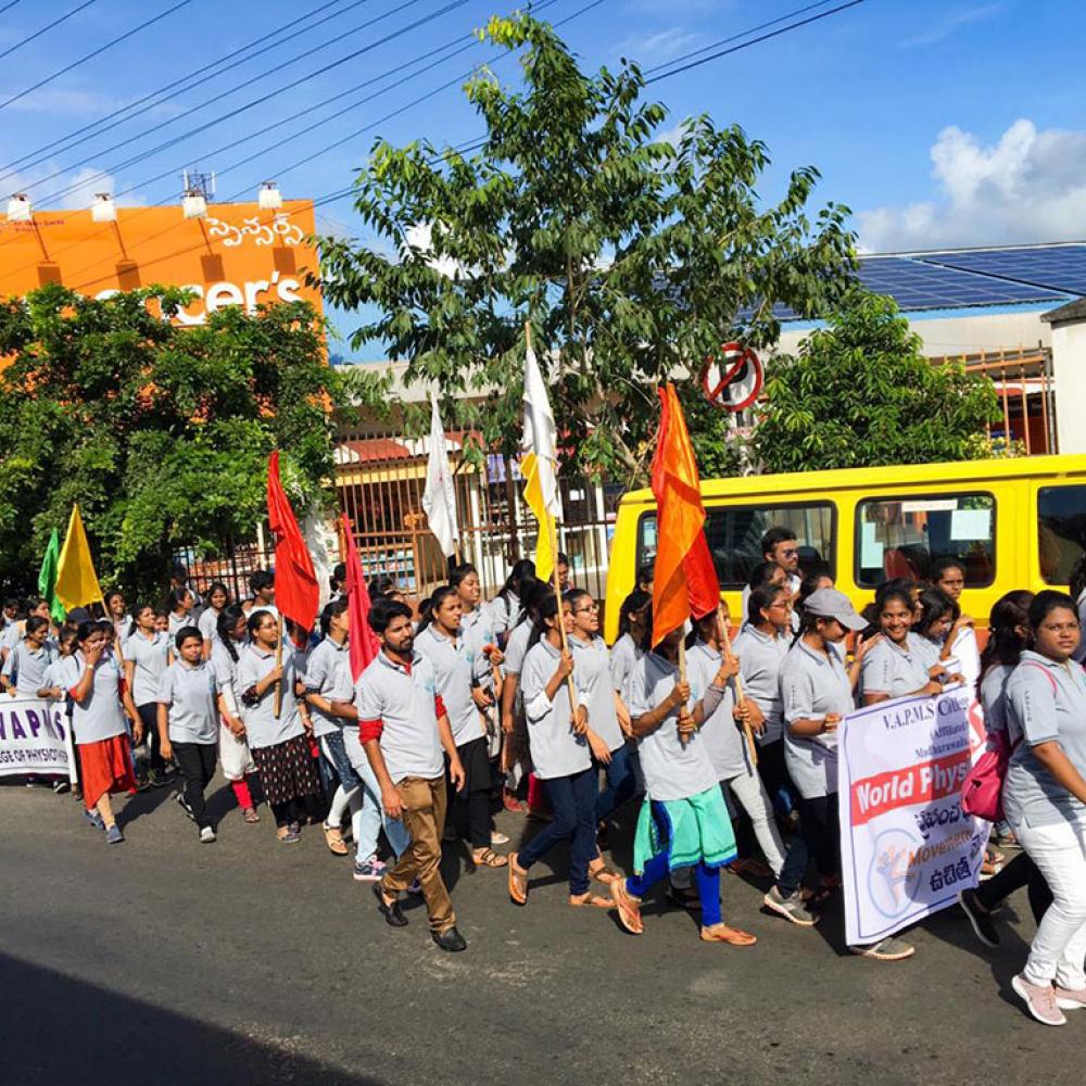 Photograph showing a celebration held in India to mark World PT Day 2019