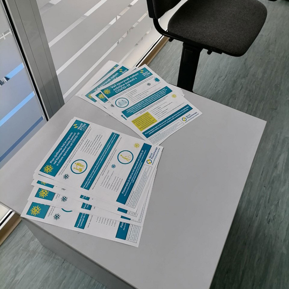 Photograph of World PT Day 2020 materials on display in Bosnia and Herzegovina
