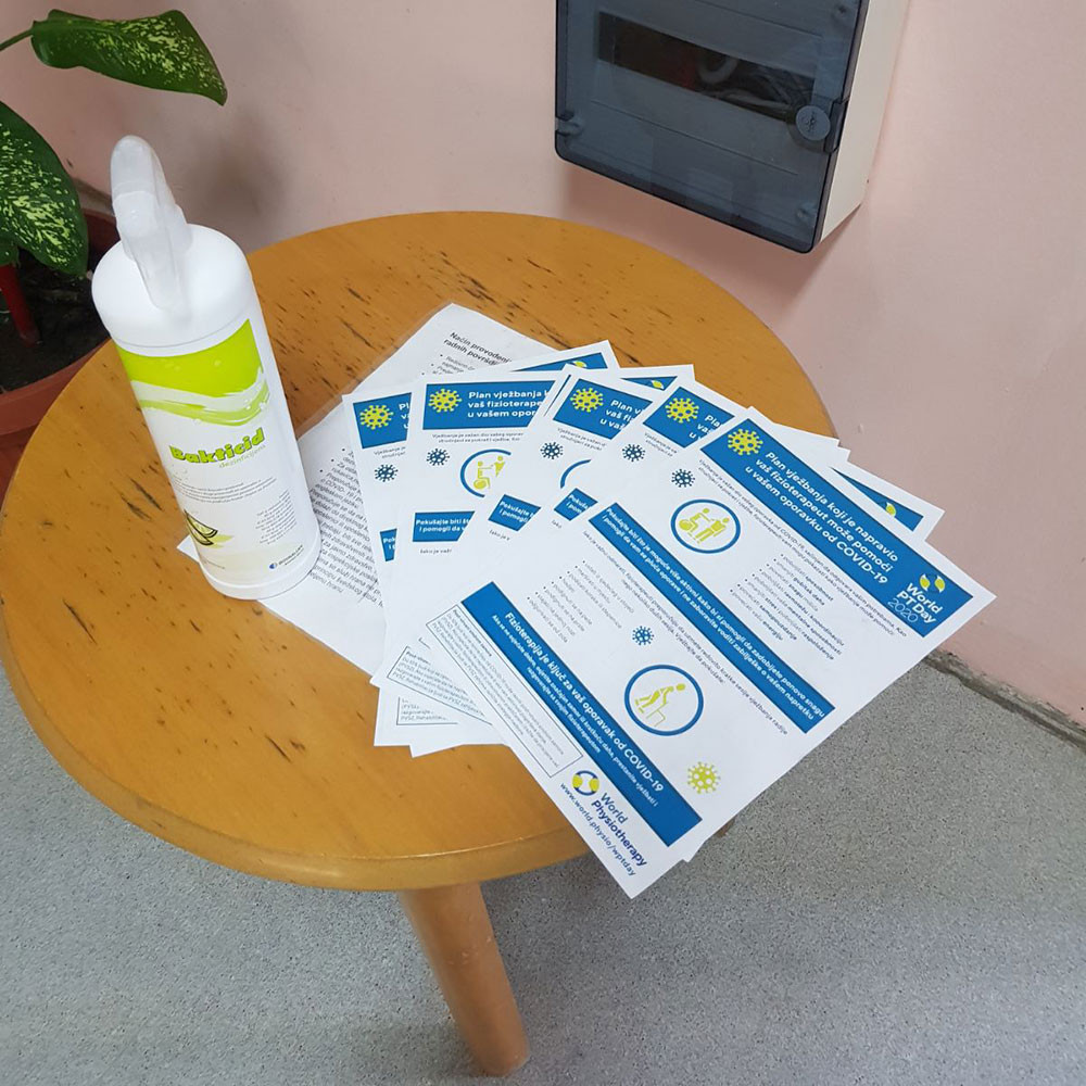 Photograph of World PT Day 2020 materials on display in Bosnia and Herzegovina