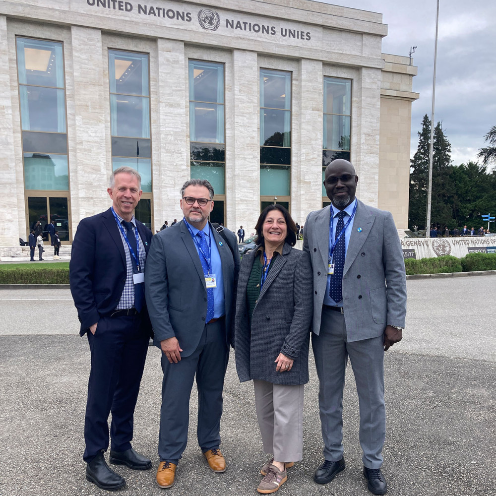 World Physiotherapy delegation for WHA79 outside the United Nations building in Geneva